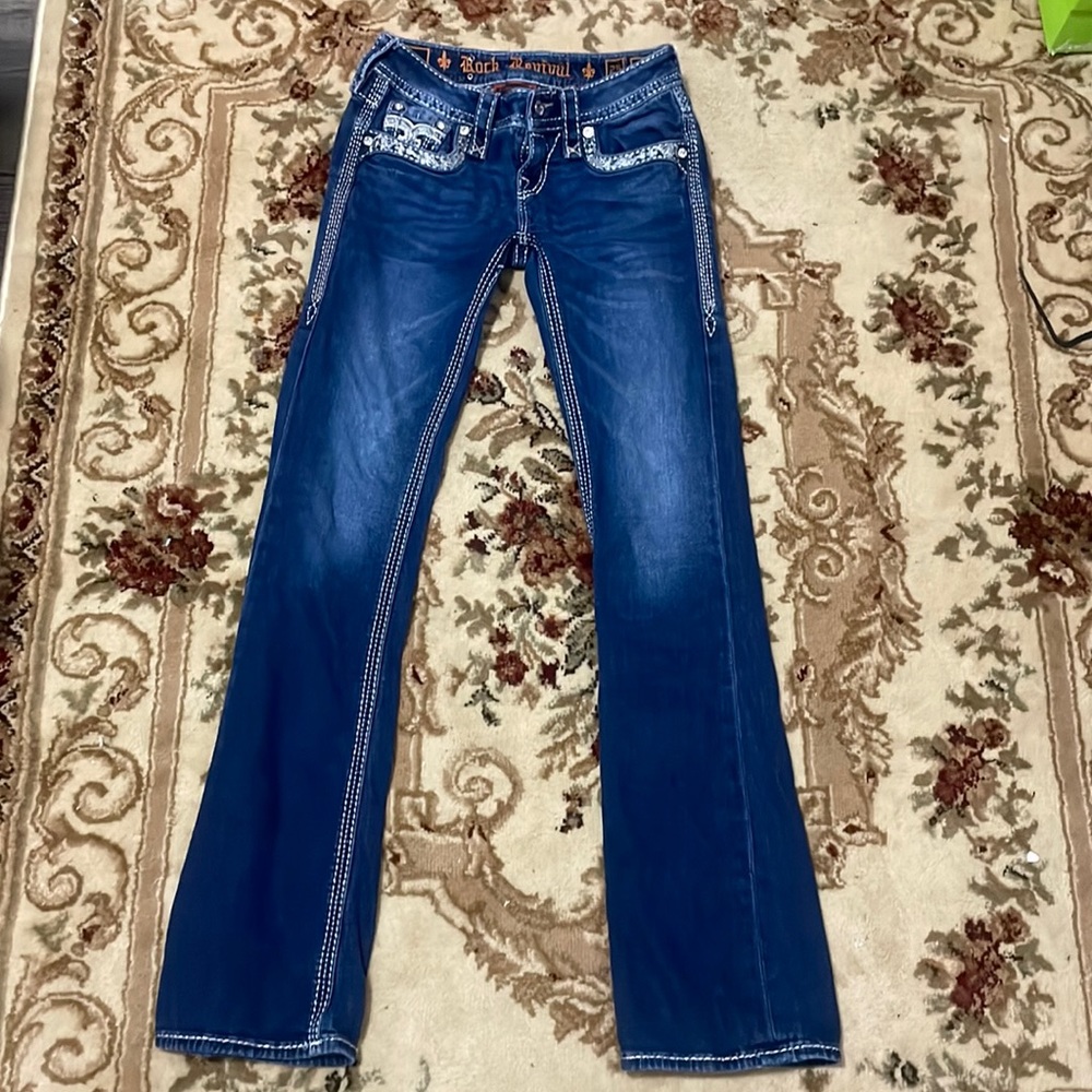 Rock Revival Brisia Boot Cut Skinny Jeans Blue Denim Low Rise 25
